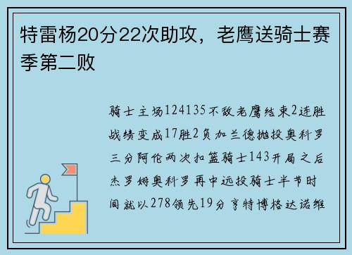 特雷杨20分22次助攻，老鹰送骑士赛季第二败